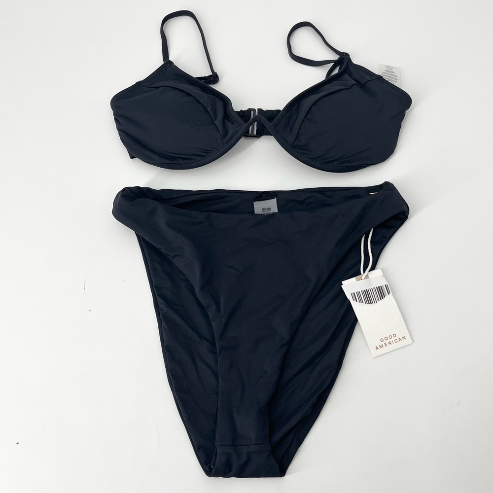 GOOD AMERICAN SWIM Black Bikini Set High Rise Bottoms Underwire Top Small NEW